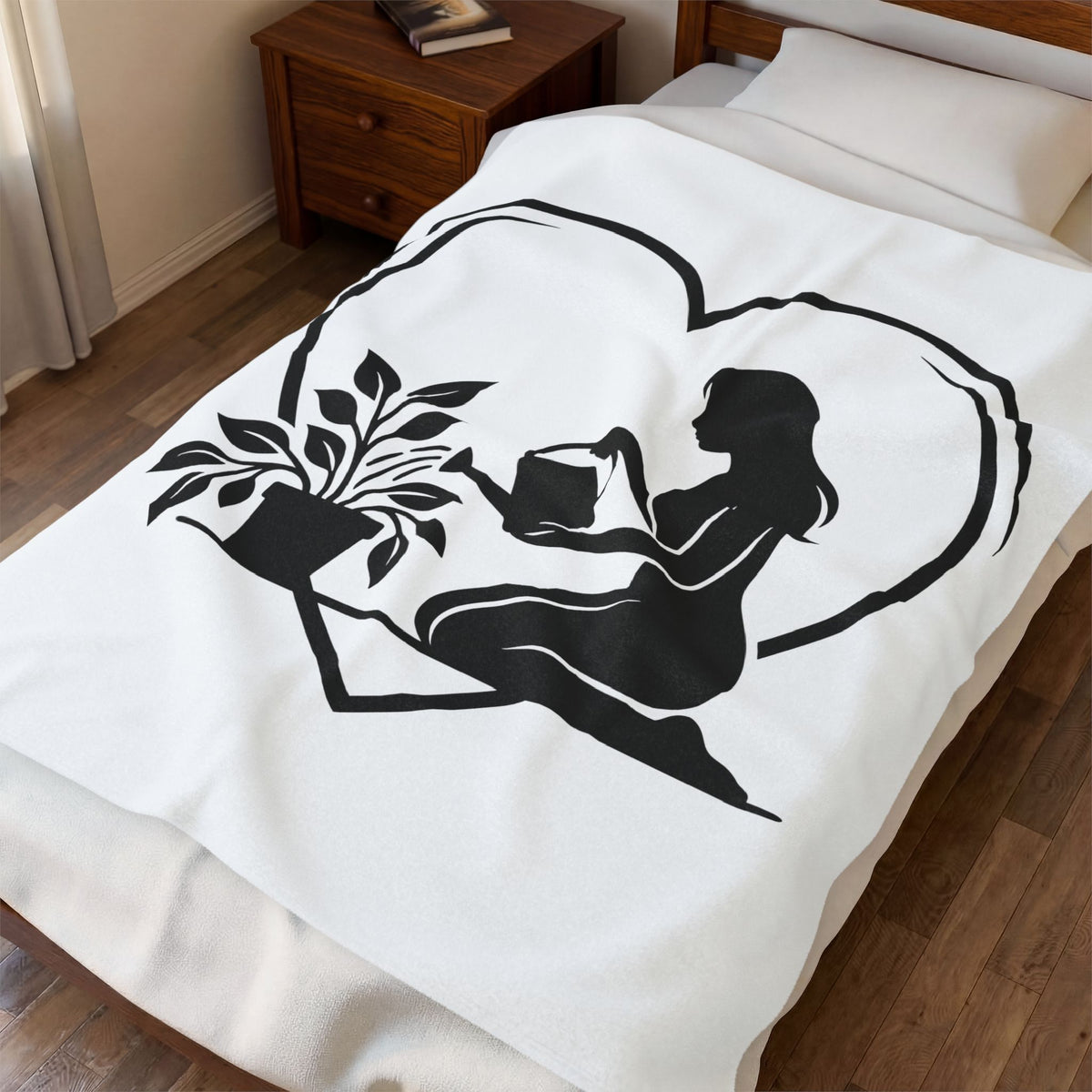 Girl Watering Flower Blanket Moms Plants Gift Women Outline Blanket Gardener Blanket Motherhood Enthusiast Sketch Blanket Botanical Graphic Modern