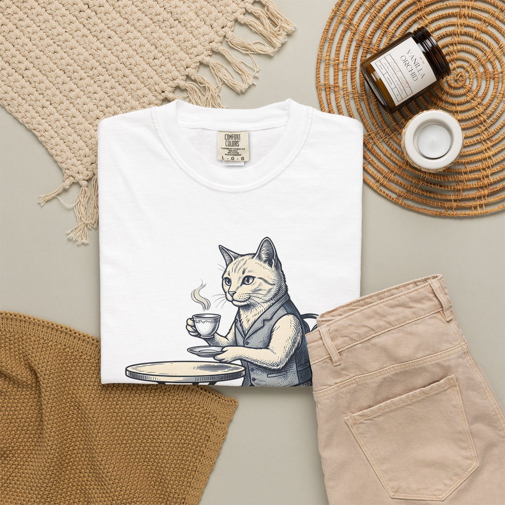 Cat Mocha T-Shirt Coffee Creature Gift Women Nostalgic T-Shirt Kitten T-Shirt Coffee Fan Animal Graphic Doodle Café Bench T-Shirt