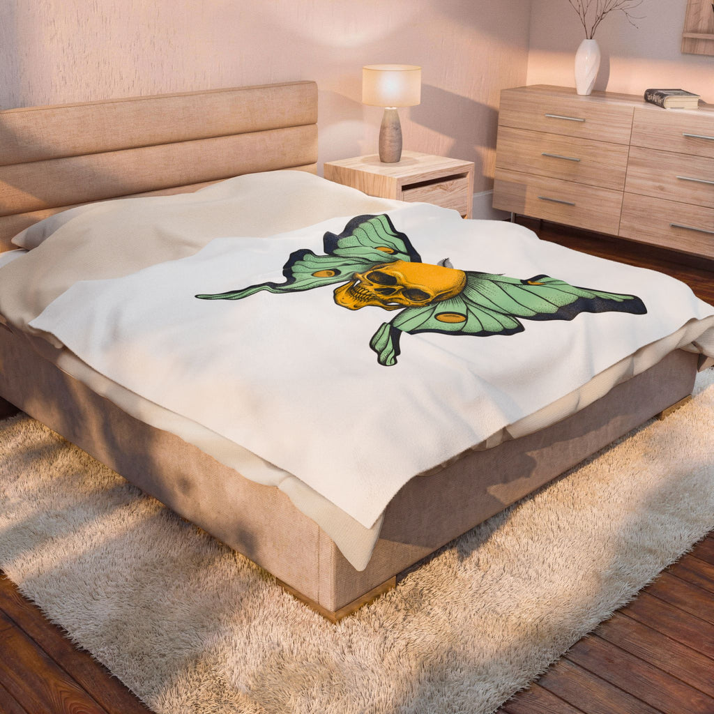 Skull Butterfly Blanket Boho Chic Emo Gift Women Blackwork Blanket Sugar Skull Blanket Bohemian Fan Tattoo Blanket Gothic Graphic Classic Moth