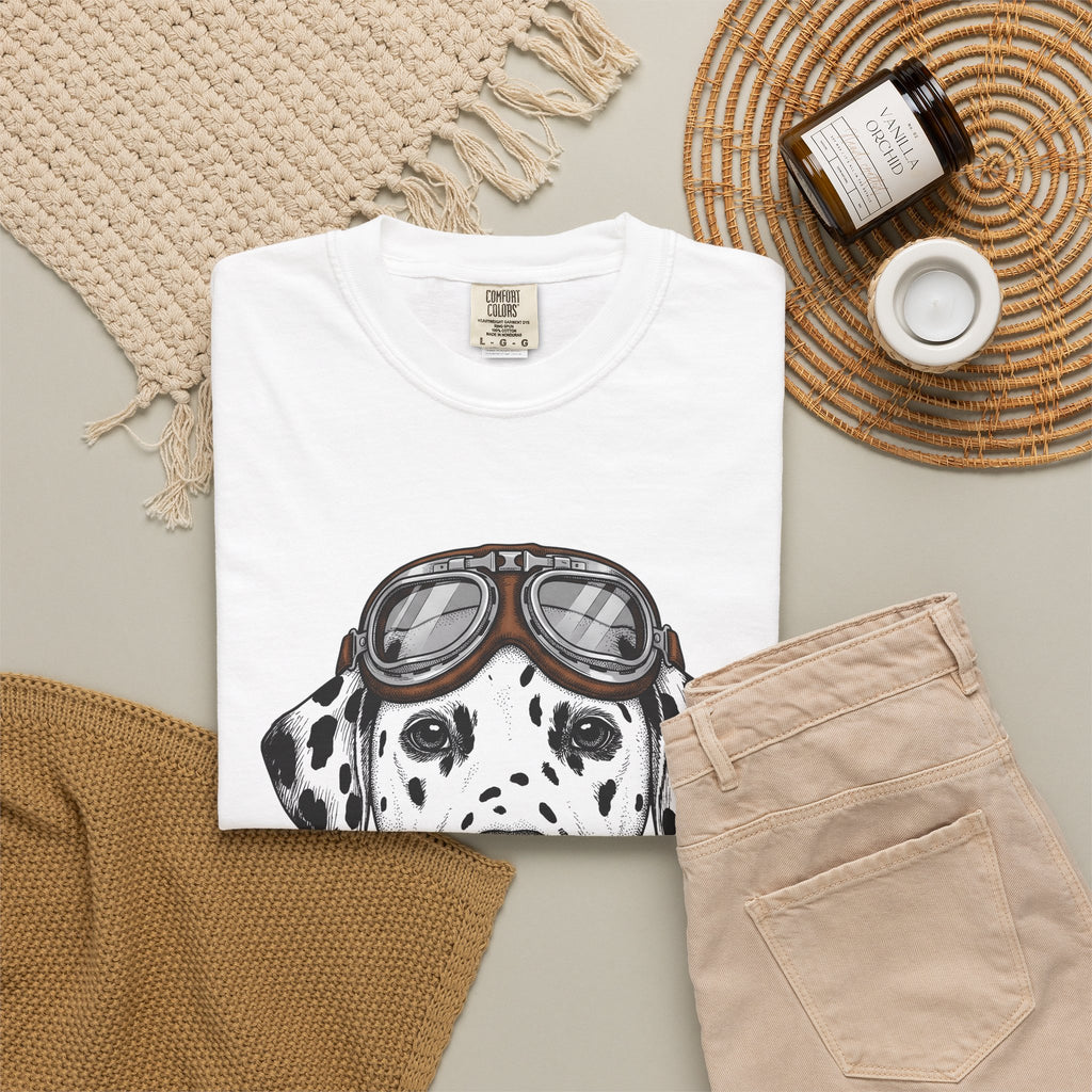 Dalmatian Puppy T-Shirt Dog Pets Gift Women Line Art T-Shirt Puppy T-Shirt Dog Fan Dalmatian T-Shirt Animal Graphic Retro Pilot Goggles T-Shirt
