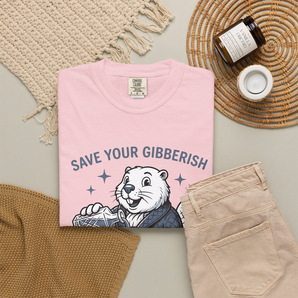 Beaver Sipping T-Shirt Cute Wildlife Gift Women Comic T-Shirt Dam T-Shirt Adorable Fan Cartoon T-Shirt Animal Graphic Retro Gown T-Shirt