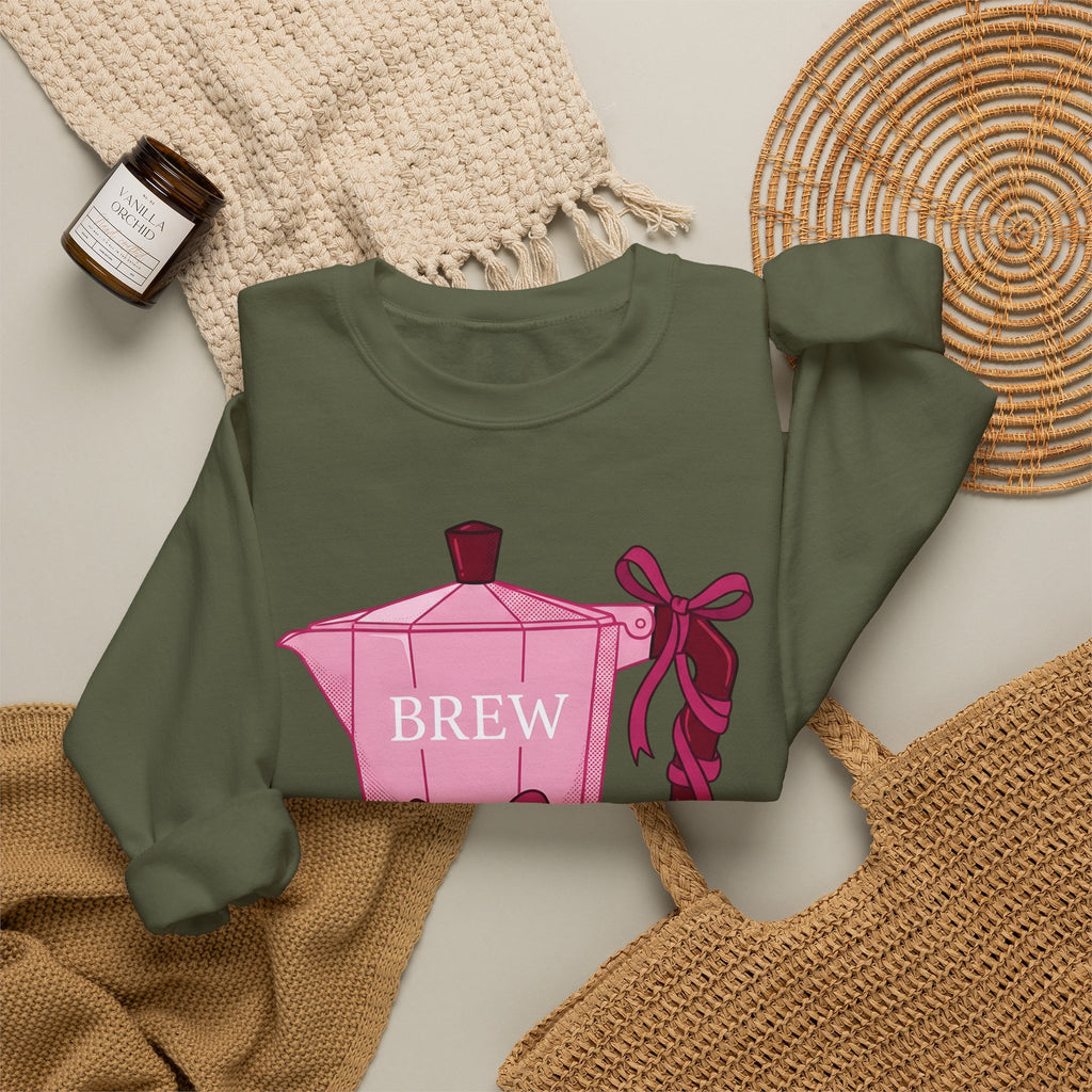 Moka Pot Sweatshirt Coffee Foodie Gift Women Cute Sweatshirt Stovetop Coffee Sweatshirt Coffee Fan Cute Sweatshirt Food Graphic Hand Drawn Bow Sweatshirt
