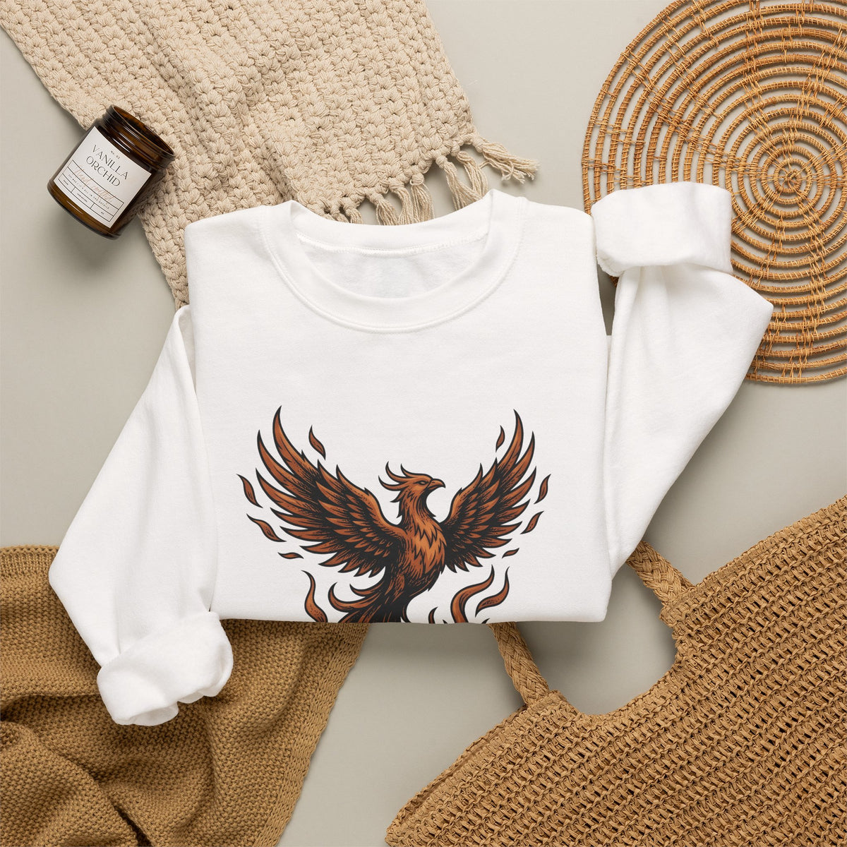 Phoenix Coffee Cup Sweatshirt Coffee Fantasy Gift Women Tattoo Sweatshirt Coffee Sweatshirt Sweatshirt Coffee Fan Ink Sweatshirt Mythical Graphic Vintage Flames