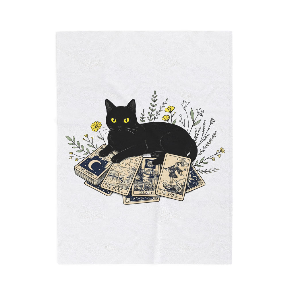 Black Cat Blanket Cat Witchcraft Gift Women Botanical Blanket Cat Blanket Feline Fan Botanical Blanket Occult Graphic Vintage Tarot Cards Blanket