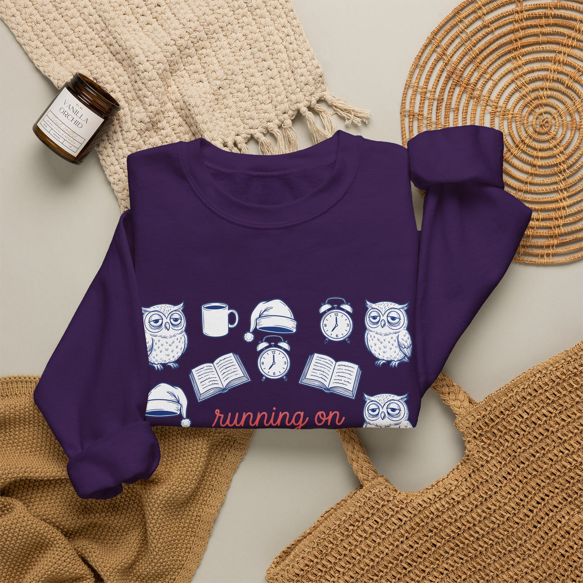 Sleepy Owl Sweatshirt Mom Book Gift Women Hand Drawn Sweatshirt Owl Sweatshirt Mother Fan Owl Sweatshirt Bibliophile Graphic Doodle Coffee Sweatshirt Sweatshirt