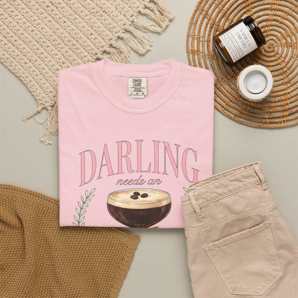 Espresso Martini T-Shirt Coffee Cocktail Gift Women Watercolor T-Shirt Martini T-Shirt Coffee Fan Cocktail Design T-Shirt Hand Drawn Pink Bow