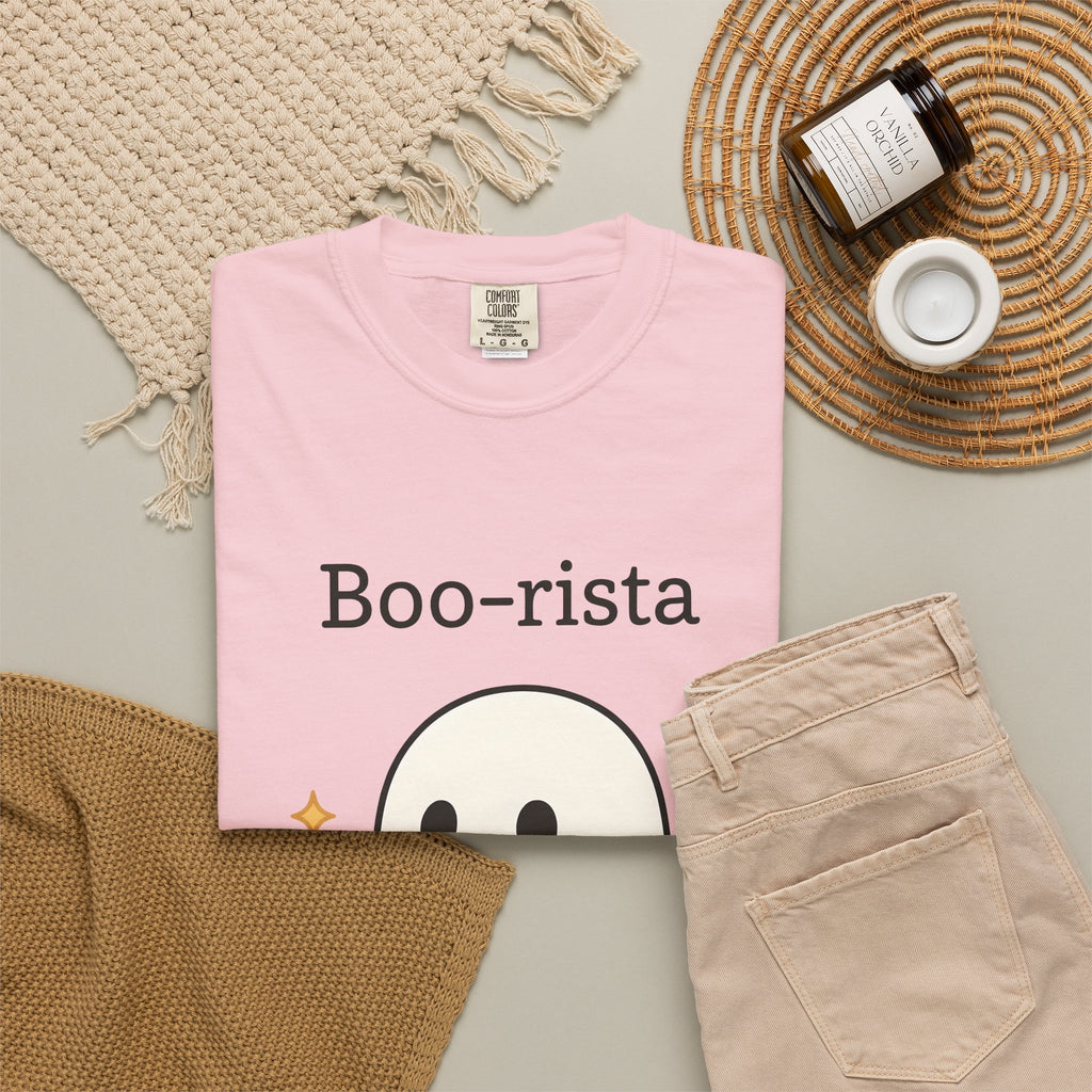 Ghost Barista T-Shirt Coffee Halloween Gift Women Cute T-Shirt Specter T-Shirt Coffee Fan Kawaii T-Shirt Spooky Graphic Cartoon Coffee T-Shirt T-Shirt
