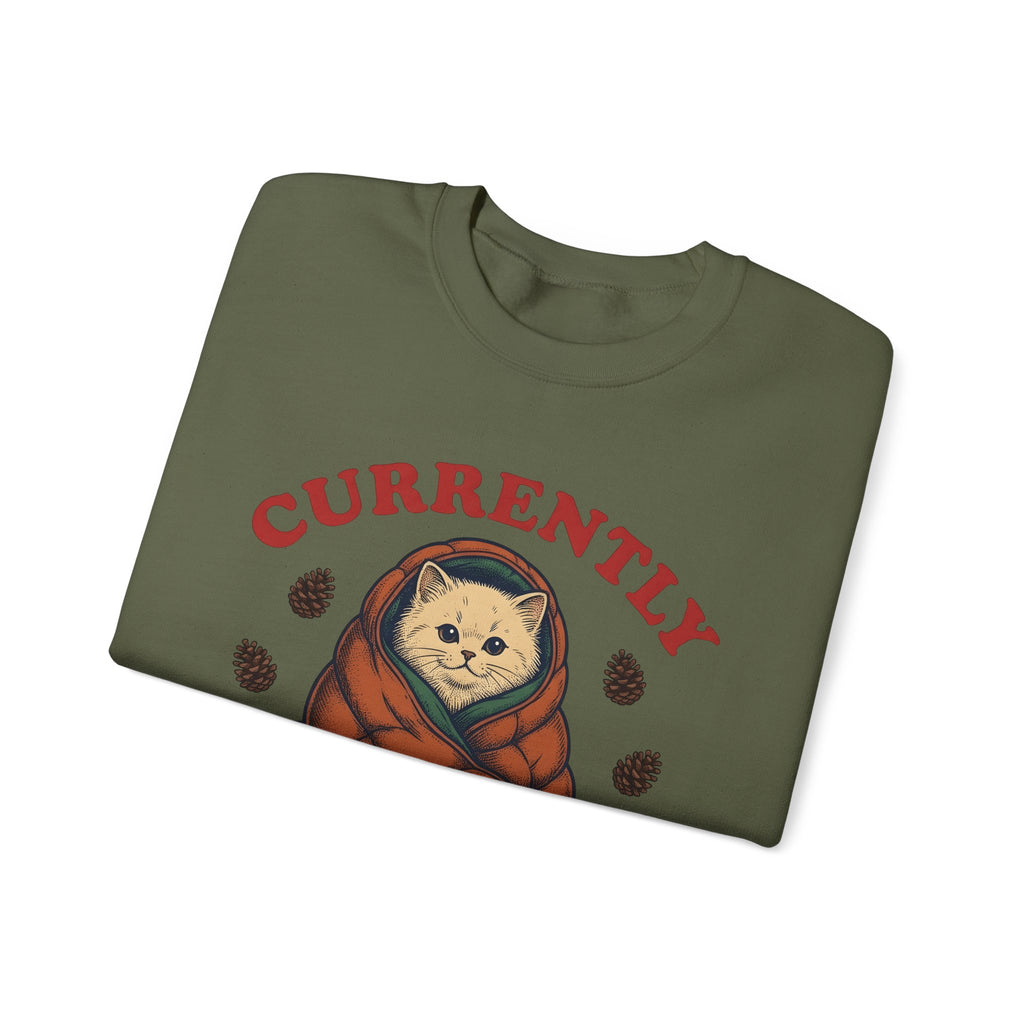 Warm Cat Sweatshirt Cat Backpacking Gift Women Farmhouse Sweatshirt Kitty Sweatshirt Feline Fan Rustic Sweatshirt Hiking Graphic Line Art Conifer Cones Sweatshirt