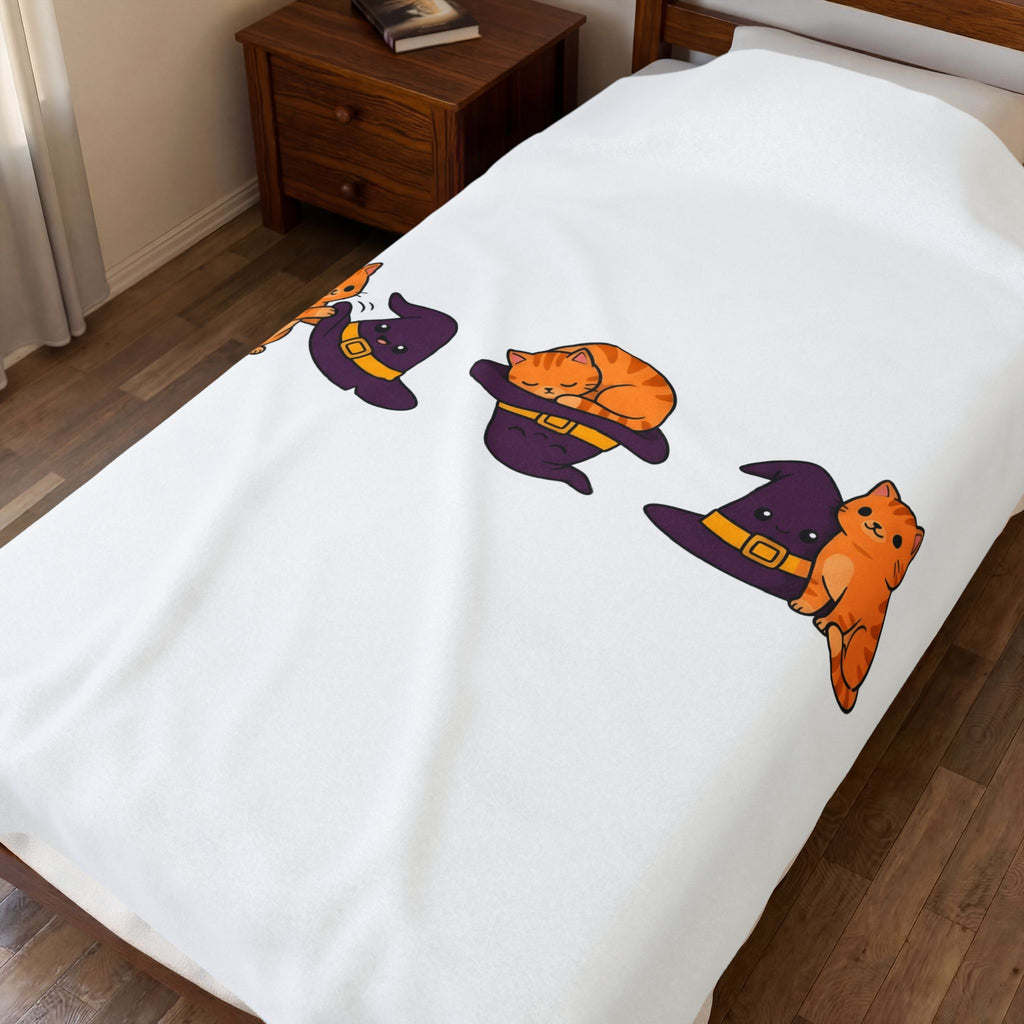 Ginger Cat Blanket Halloween Pet Gift Women Cute Blanket Kitty Blanket Horror Fan Cat Kawaii Blanket Animal Graphic Comic Magic Hat Blanket