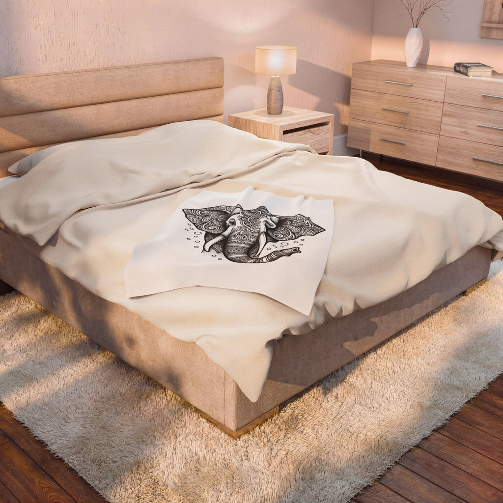Elephant Art Blanket Boho Chic Critter Gift Women Hippie Blanket Pachyderm Blanket Bohemian Fan Psychedelic Blanket Animal Graphic Line Art
