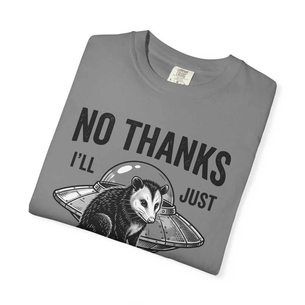 Opossum Ufo T-Shirt Funny Critter Gift Women Sketch T-Shirt Possum Ufo T-Shirt Humor Fan Cartoon T-Shirt Creature Graphic Doodle Alien Ship T-Shirt