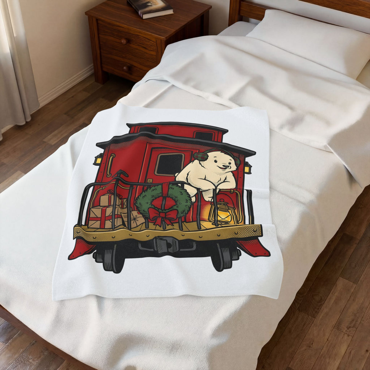 Ice Bear Train Blanket Christmas Fauna Gift Women Sketch Blanket Polar Bear Blanket Christmas Fan Polar Creature Graphic Line Art Ring Blanket