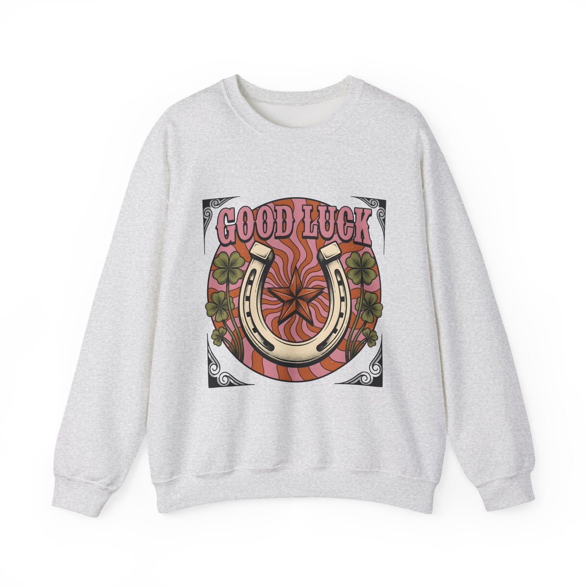 Star Horseshoe Sweatshirt Cowgirl Ranch Gift Women Old School Sweatshirt Horseshoe Sweatshirt Cowboy Fan Rodeo Sweatshirt Farm Design Hand Drawn Four Leaf