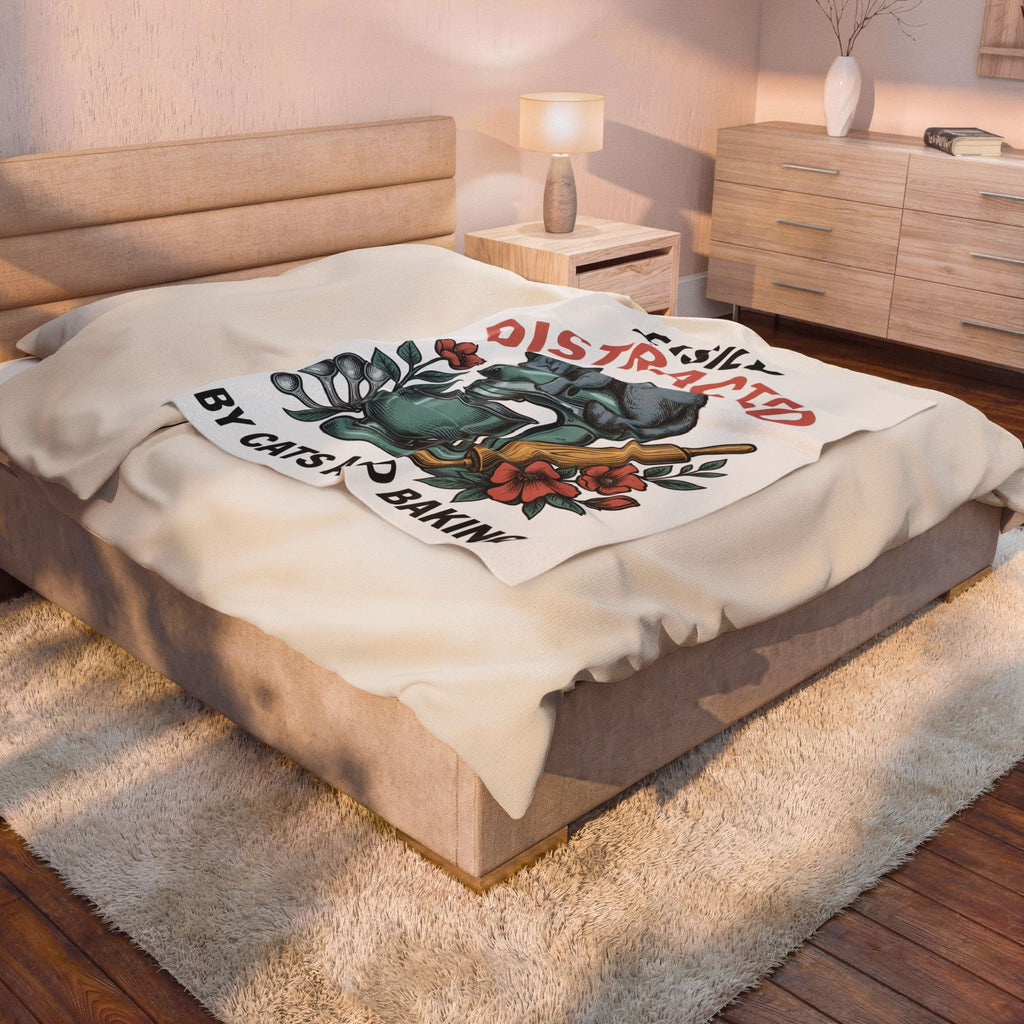 Cat Blender Blanket Cat Dessert Gift Women Retro Blanket Blender Blanket Cat Fan Vintage Blanket Pastry Graphic Sketch Blossoms Blanket