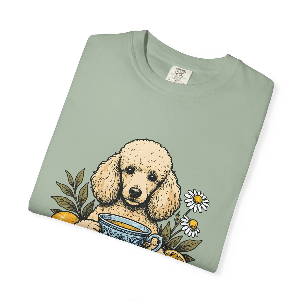 Poodle Tea T-Shirt T-Shirt Dog Flower Gift Women Retro T-Shirt Tea Cup T-Shirt Canine Fan Poodle T-Shirt T-Shirt Floral Graphic Sketch Citrus T-Shirt