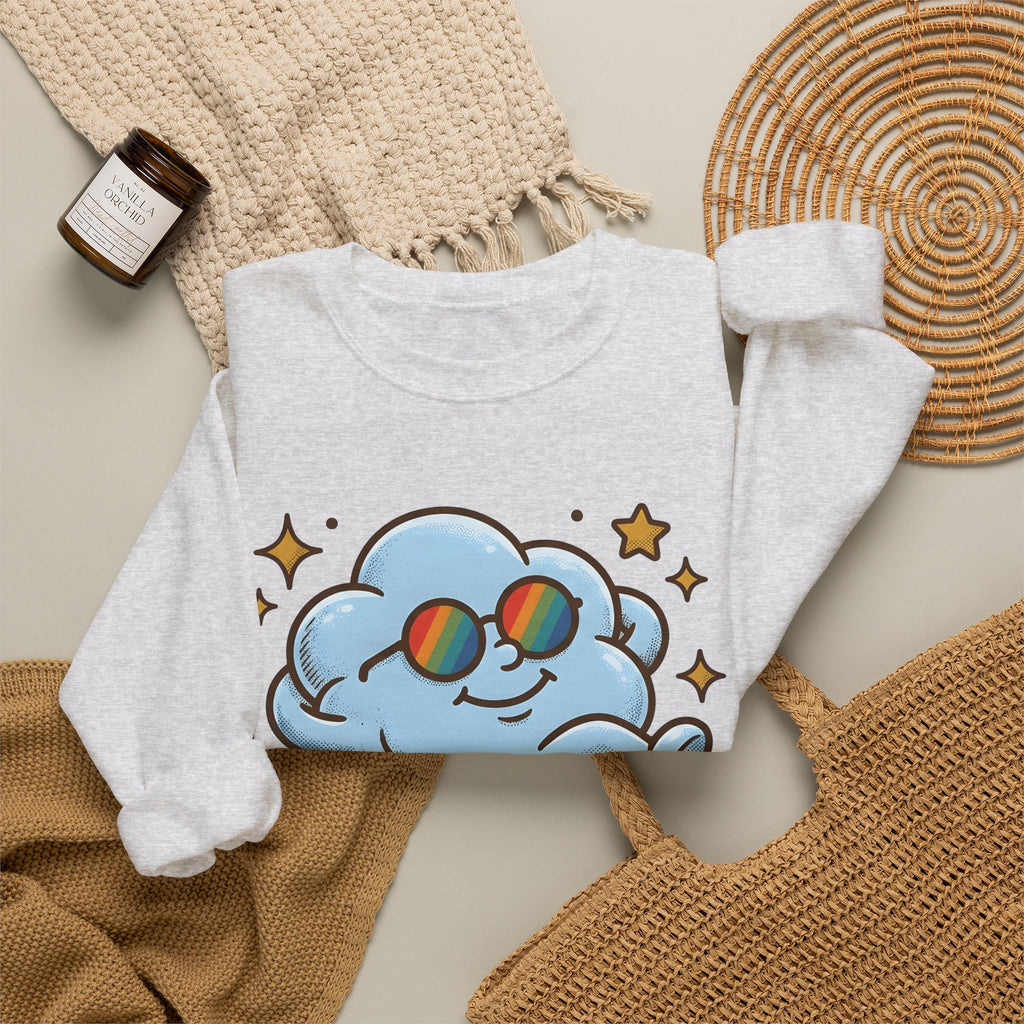 Smiling Cloud Boho Chic Inspiration Gift Comic Cloud Hippie Fan Cartoon Motivational Vintage Sweatshirt