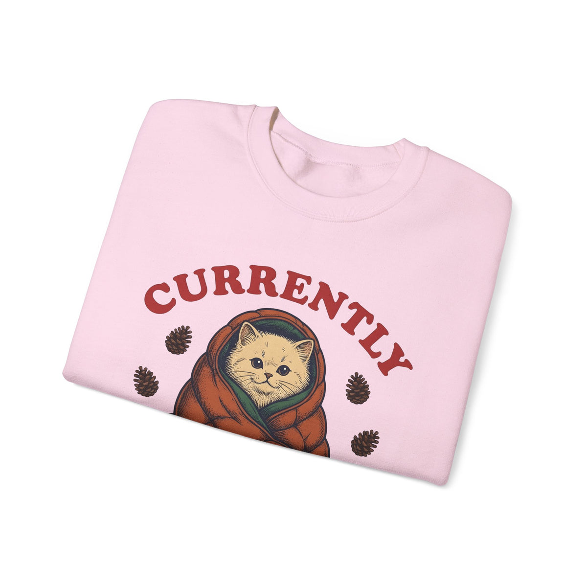 Warm Cat Sweatshirt Cat Backpacking Gift Women Farmhouse Sweatshirt Kitty Sweatshirt Feline Fan Rustic Sweatshirt Hiking Graphic Line Art Conifer Cones Sweatshirt