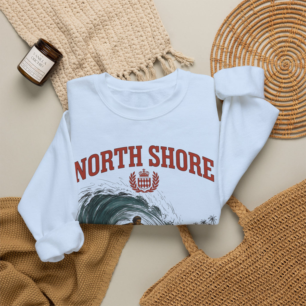 Surfer Wave Surfing Beach Gift Vintage Wave Surfer Fan Retro Coastal Hand Drawn Palm Sweatshirt