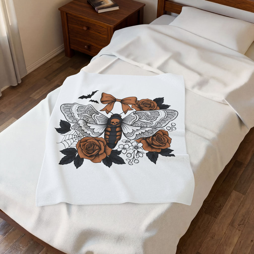 Skull Butterfly Blanket Halloween Horror Gift Women Body Art Blanket Sugar Skull Blanket Horror Fan Tattoo Blanket Macabre
