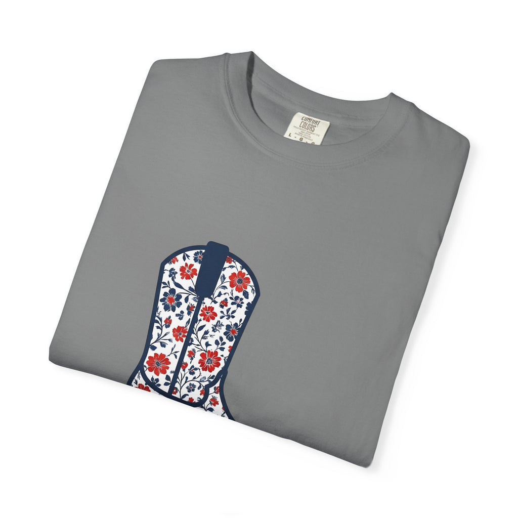 Western Boot America 4Th Of July Cowboy Gift Flower Boot Patriot Fan Floral Rodeo T-Shirt