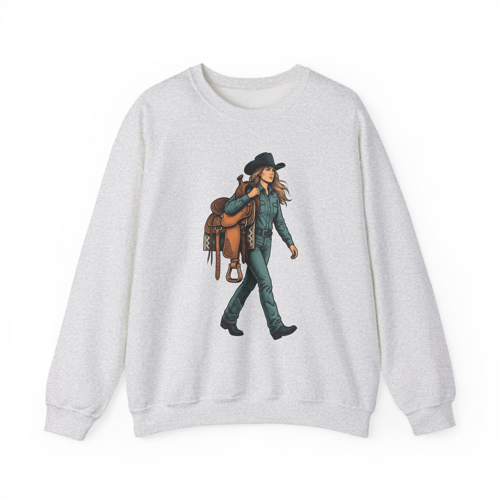 Cowgirl Saddle Cowgirl Western Gift Vintage Saddle Cowboy Fan Retro Rodeo Hand Drawn Cowboy Sweatshirt
