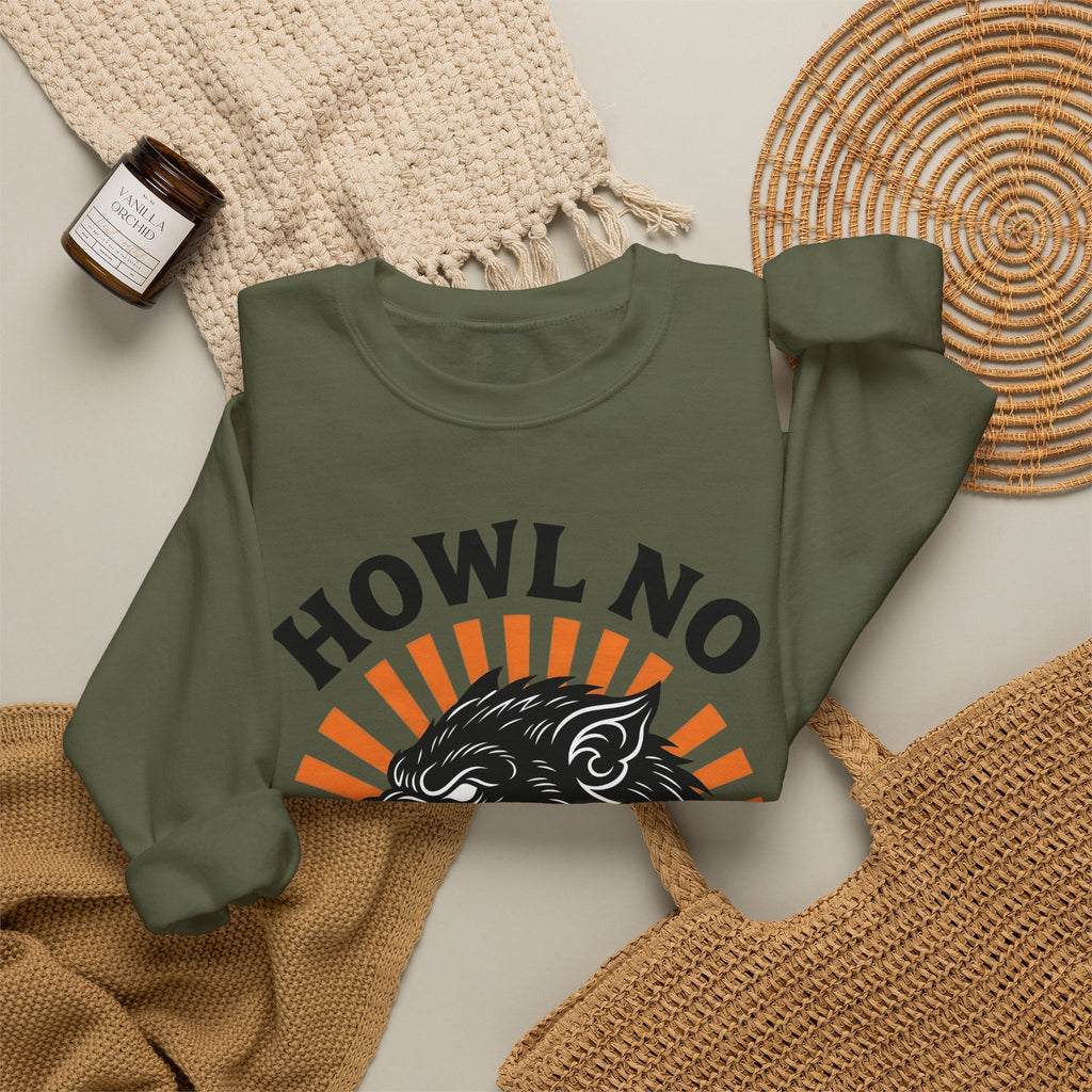 Wolf Face Halloween Scary Gift Werewolf Horror Fan Creepy Retro Sunburst Sweatshirt