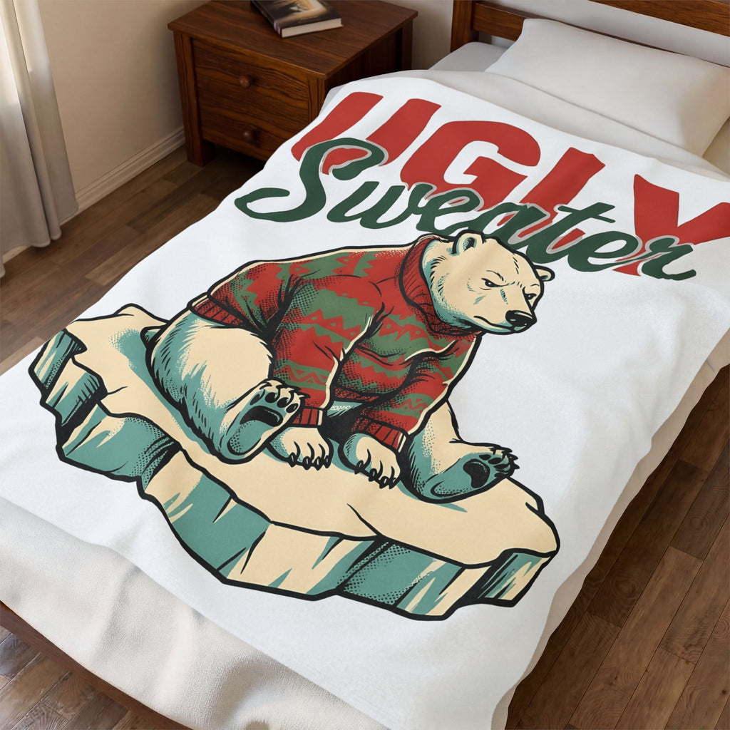 Arctic Bear Sweater Christmas Fauna Gift Nostalgic Polar Bear Xmas Fan Vintage Wildlife Doodle Blanket