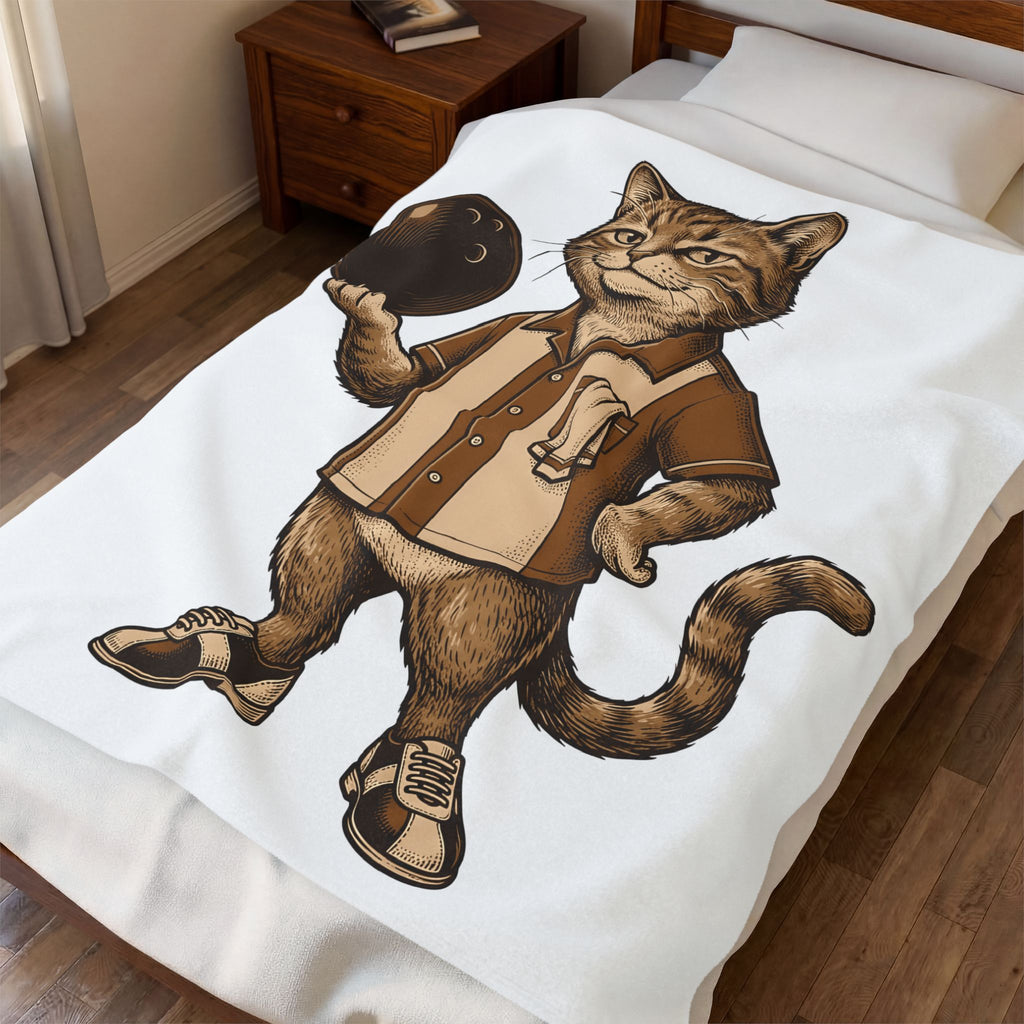 Bowling Kitten Blanket Sports Pet Gift Women Retro Blanket Kitten Blanket Athlete Fan Vintage Blanket Animal Graphic Sketch Bowling Sphere Blanket