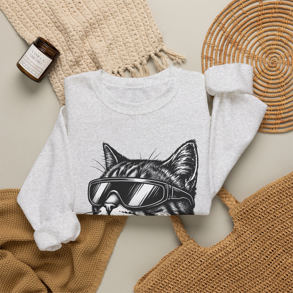 Cat Sunglasses Sweatshirt Cat Animal Gift Women Ink Drawing Sweatshirt Cool Cat Sweatshirt Cat Fan Feline Sweatshirt Creature Graphic Retro Eyewear Sweatshirt