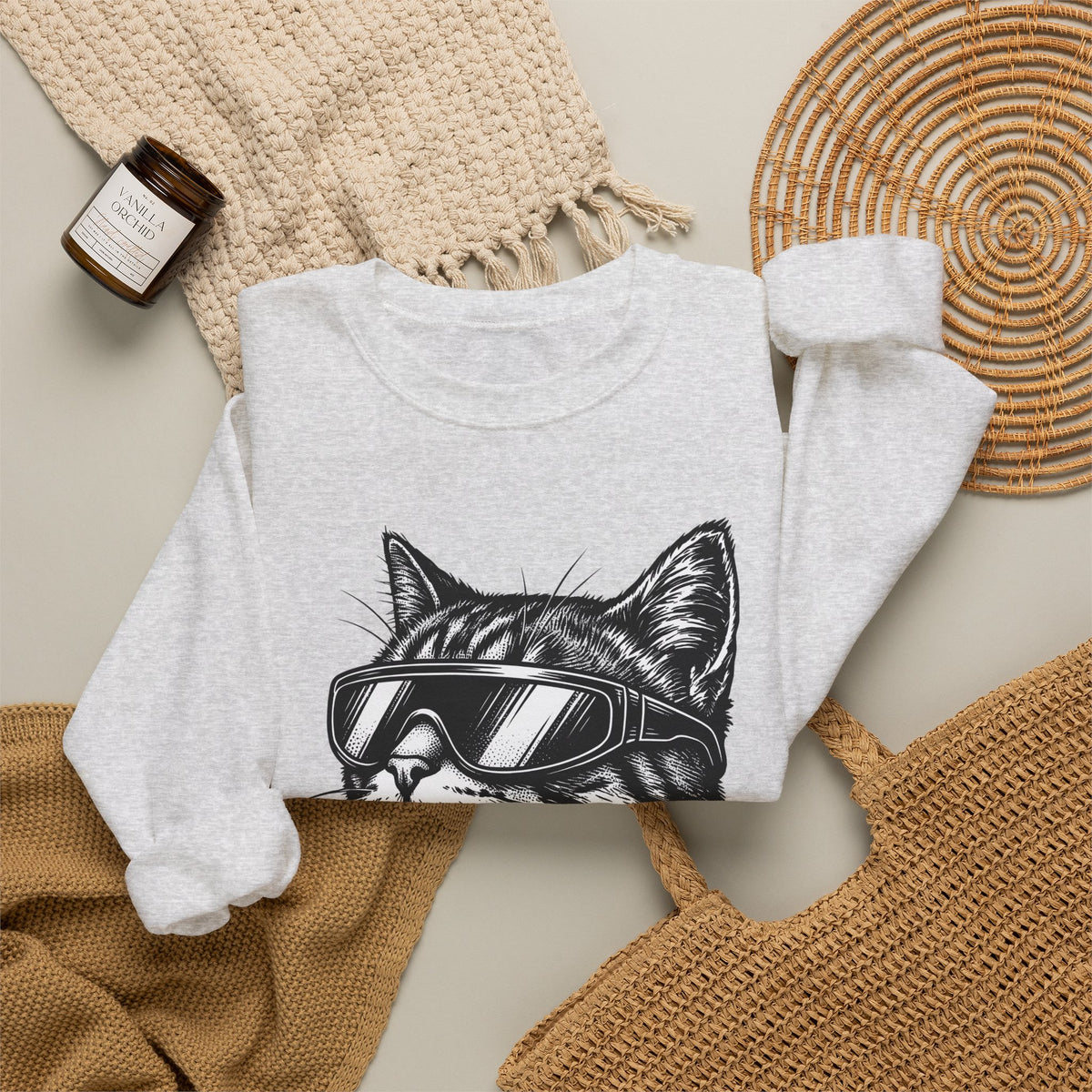 Cat Sunglasses Sweatshirt Cat Animal Gift Women Ink Drawing Sweatshirt Cool Cat Sweatshirt Cat Fan Feline Sweatshirt Creature Graphic Retro Eyewear Sweatshirt