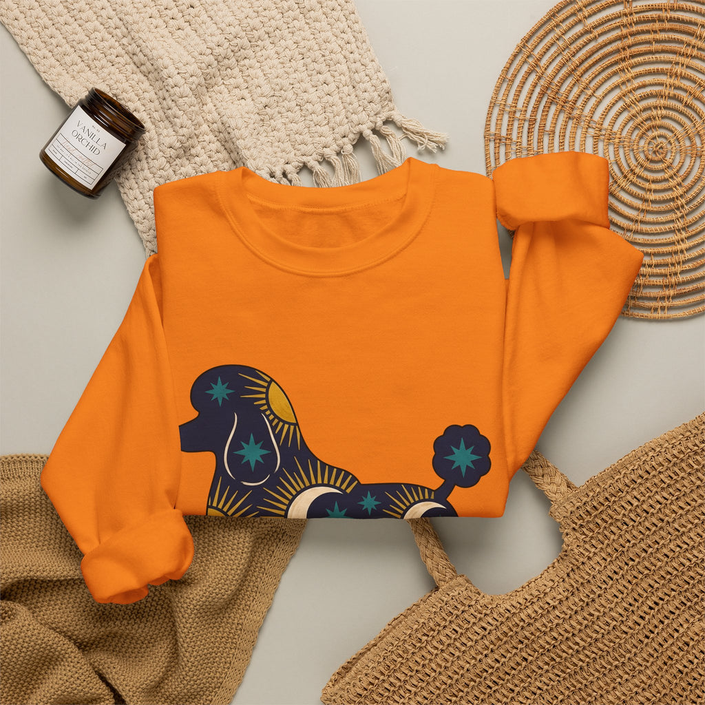 Poodle Illustration Sweatshirt Dog Zodiac Gift Women Rustic Sweatshirt Poodle Sweatshirt Dog Fan Canine Sweatshirt Zodiac Graphic Simple Star Symbols Sweatshirt