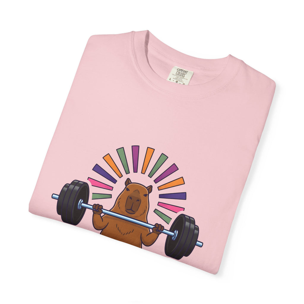 Capybara Gym Training T-Shirt Sports Pets Gift Women Hand Drawn T-Shirt Rodent T-Shirt Athlete Enthusiast Illustrated Pet Graphic Classic Rainbow