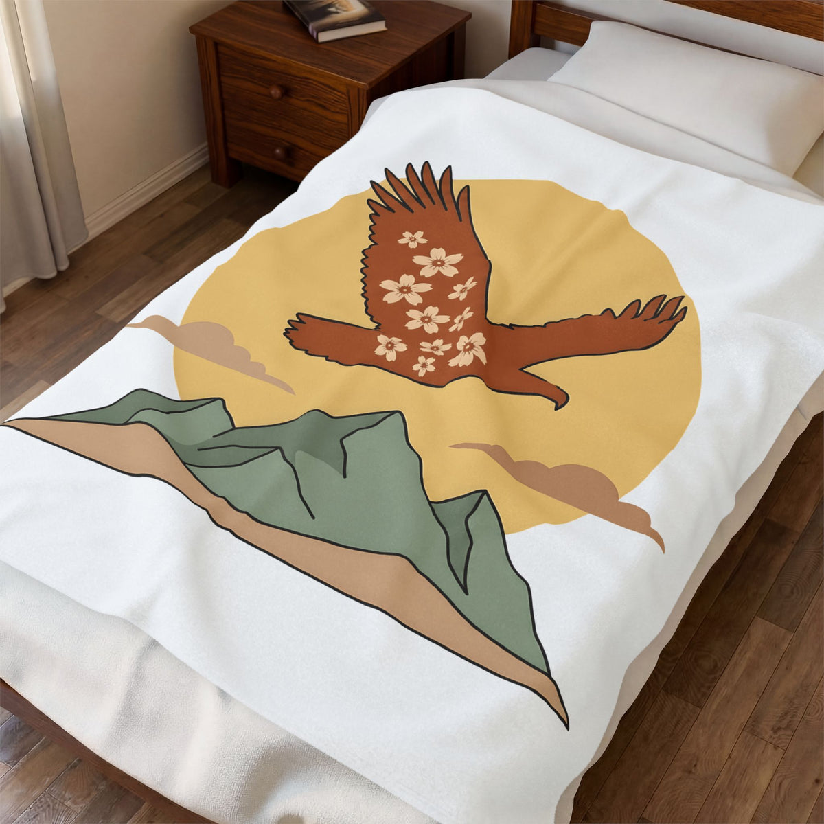 Floral Eagle Blanket Boho Chic Nature Gift Women Boho Blanket Bird Blanket Bohemian Fan Tribal Graphic Blanket Minimalist Mountains Blanket