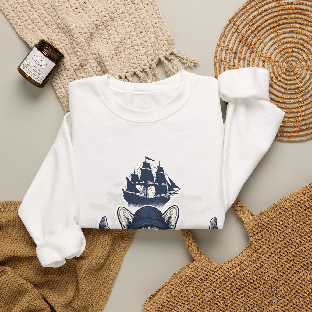 Corgi Pet Sweatshirt Dog Sailing Gift Women Classic Sweatshirt Puppy Sweatshirt Dog Fan Retro Sweatshirt Nautical Graphic Line Art Pirate Boat Sweatshirt