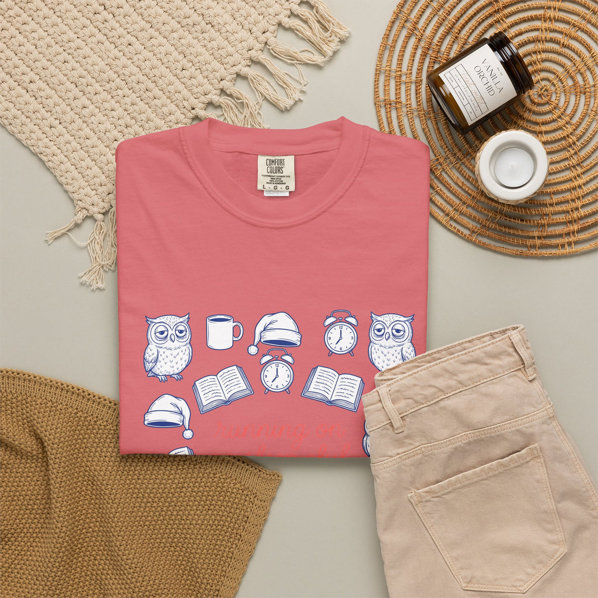 Sleepy Owl T-Shirt Mom Book Gift Women Hand Drawn T-Shirt Owl T-Shirt Mother Fan Owl T-Shirt Bibliophile Graphic Doodle Coffee T-Shirt T-Shirt