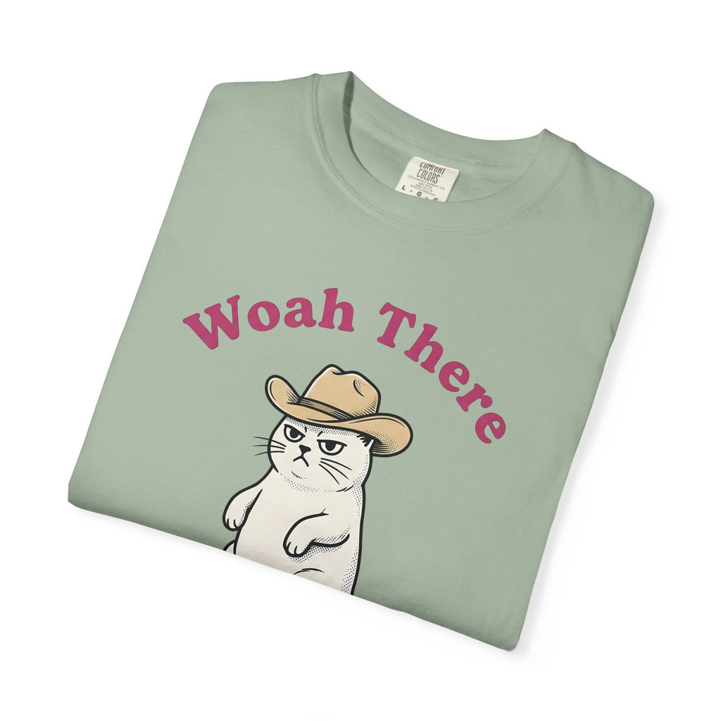 Cowboy Feline T-Shirt Funny Critter Gift Women Hand Drawn T-Shirt Cat T-Shirt Humor Fan Illustrated T-Shirt Animal Graphic Classic Headwear T-Shirt