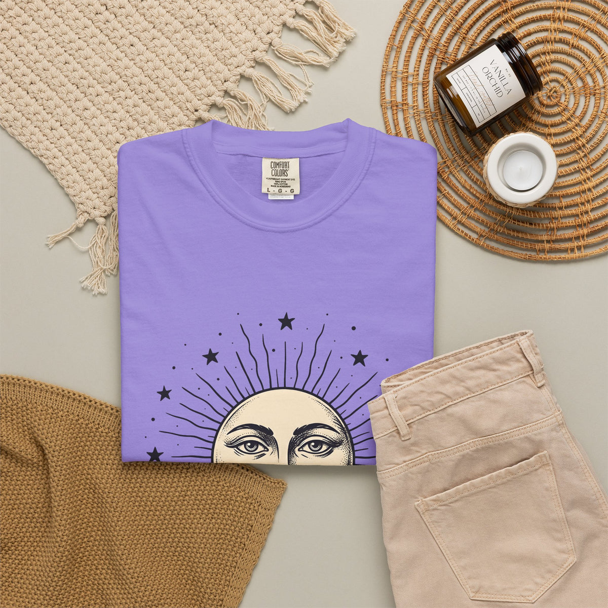Sun Face T-Shirt Boho Chic Space Gift Women Rustic T-Shirt Sun T-Shirt Hippie Fan Bohemian T-Shirt Galaxy Graphic Line Art Stars T-Shirt