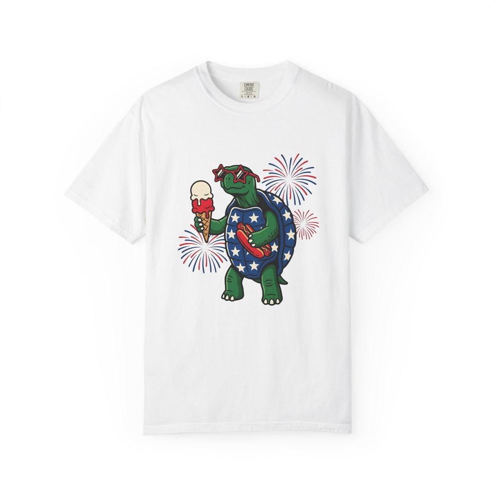 Usa Turtle T-Shirt 4th Of July Vacation Gift Women Fun T-Shirt Terrapin T-Shirt Independence Day Fan Retro T-Shirt Holiday Graphic Old School
