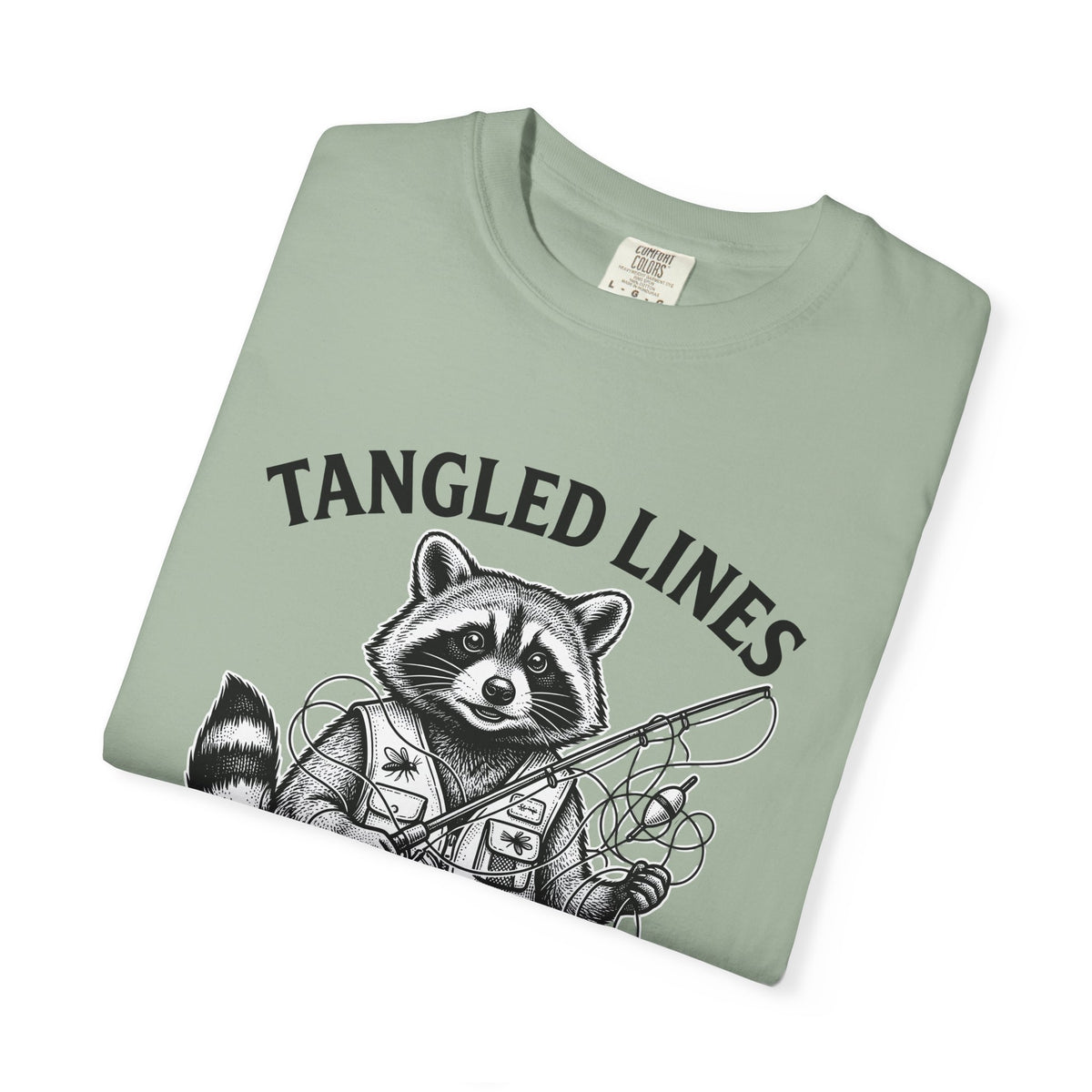 Raccoon Fisher Fishing Pets Gift Line Raccoon Angler Fan Illustrated Animal Cartoon Fishing T-Shirt