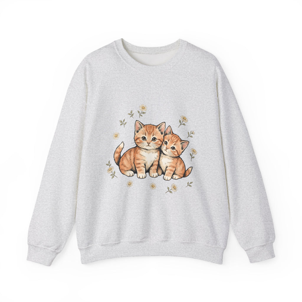 Orange Tabby Kittens Sweatshirt Cat Floral Gift Women Cute Sweatshirt Kitten Sweatshirt Cat Fan Adorable Sweatshirt Botanical Graphic Hand Drawn Daisies Sweatshirt
