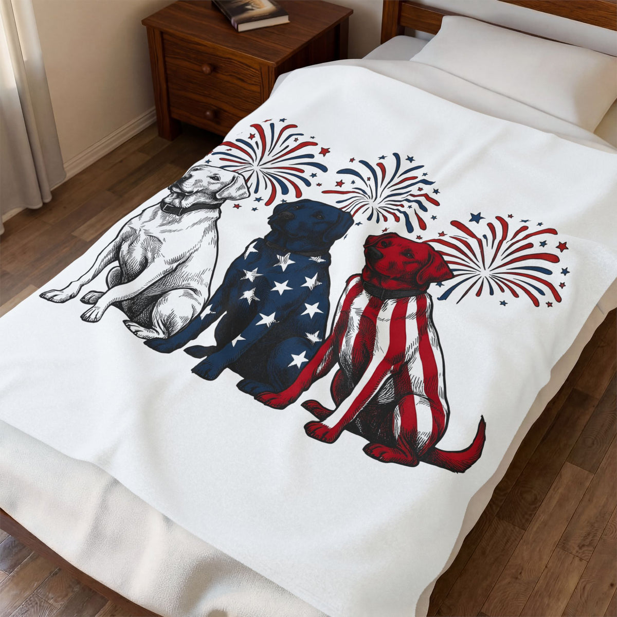 American Dogs Blanket America/4th Of July Pet Gift Women Sketch Blanket Canine Blanket Patriot Fan Hand Drawn Blanket Animal Graphic Retro