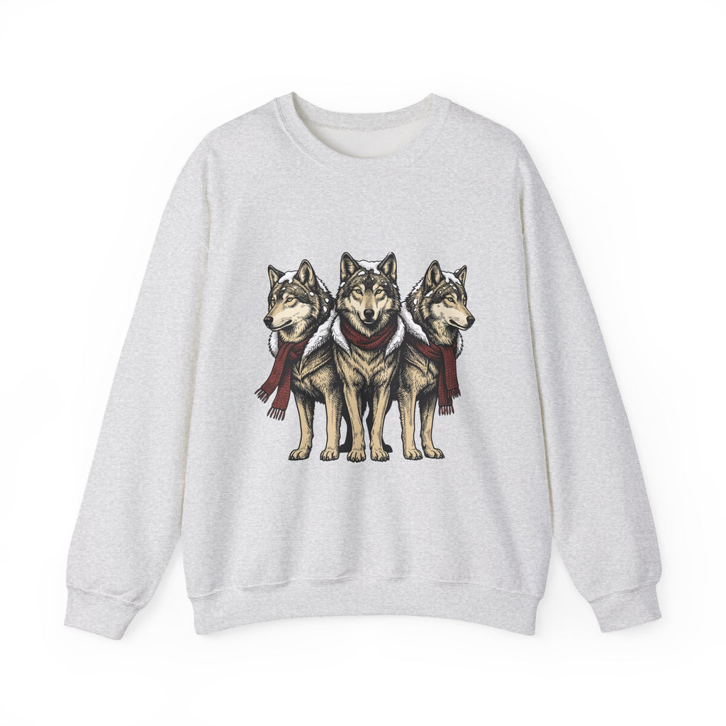 Wolf Trio Sweatshirt Christmas Animal Gift Women Hand Drawn Sweatshirt Pack Sweatshirt Xmas Fan Illustrated Sweatshirt Creature Graphic Vintage Scarf Sweatshirt