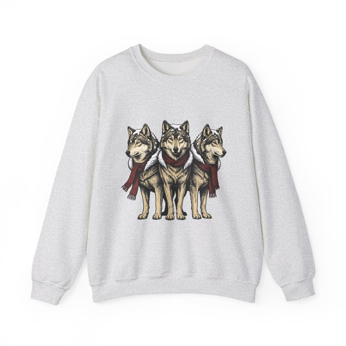Wolf Trio Sweatshirt Christmas Animal Gift Women Hand Drawn Sweatshirt Pack Sweatshirt Xmas Fan Illustrated Sweatshirt Creature Graphic Vintage Scarf Sweatshirt