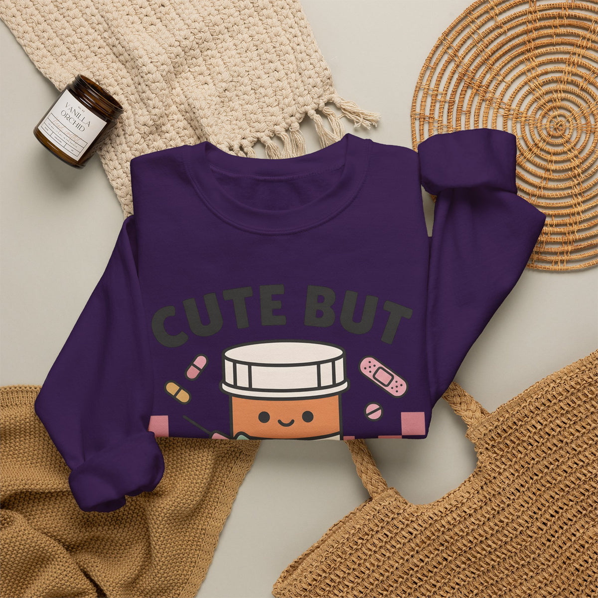 Pill Bottle Syringe Sweatshirt Nurses Medical Gift Women Kawaii Sweatshirt Medication Sweatshirt Nurse Enthusiast Cute Sweatshirt Healthcare Graphic Cartoon