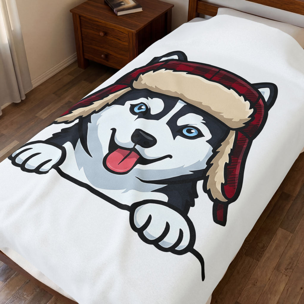 Husky Pup Blanket Dog Companion Gift Women Illustration Blanket Siberian Husky Blanket Dog Fan Husky Graphic Blanket Manga Winter Cap Blanket