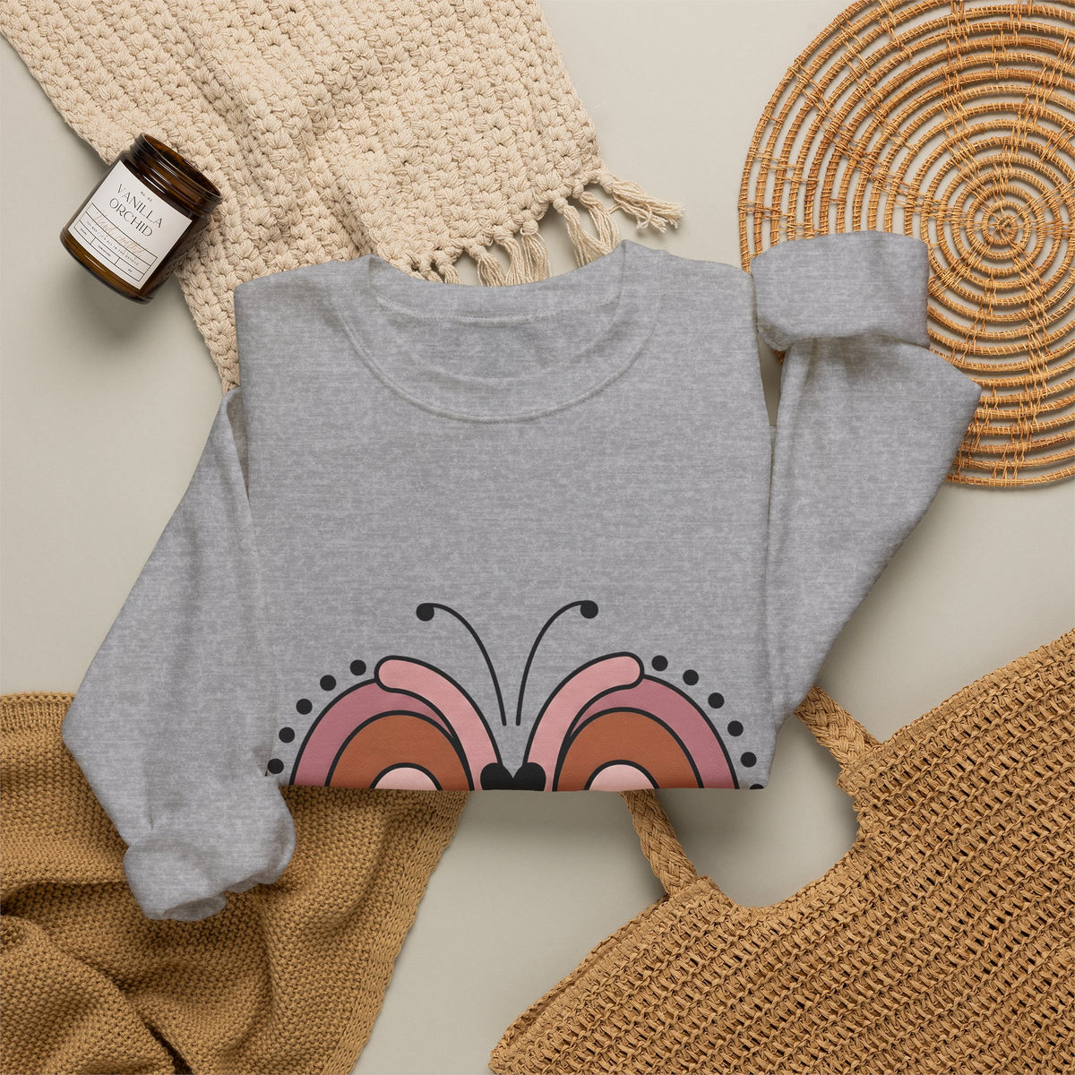 Rainbow Butterfly Sweatshirt Moms Family Gift Women Boho Sweatshirt Butterfly Sweatshirt Motherhood Enthusiast Hippie Sweatshirt Clan Graphic Minimalist Heart