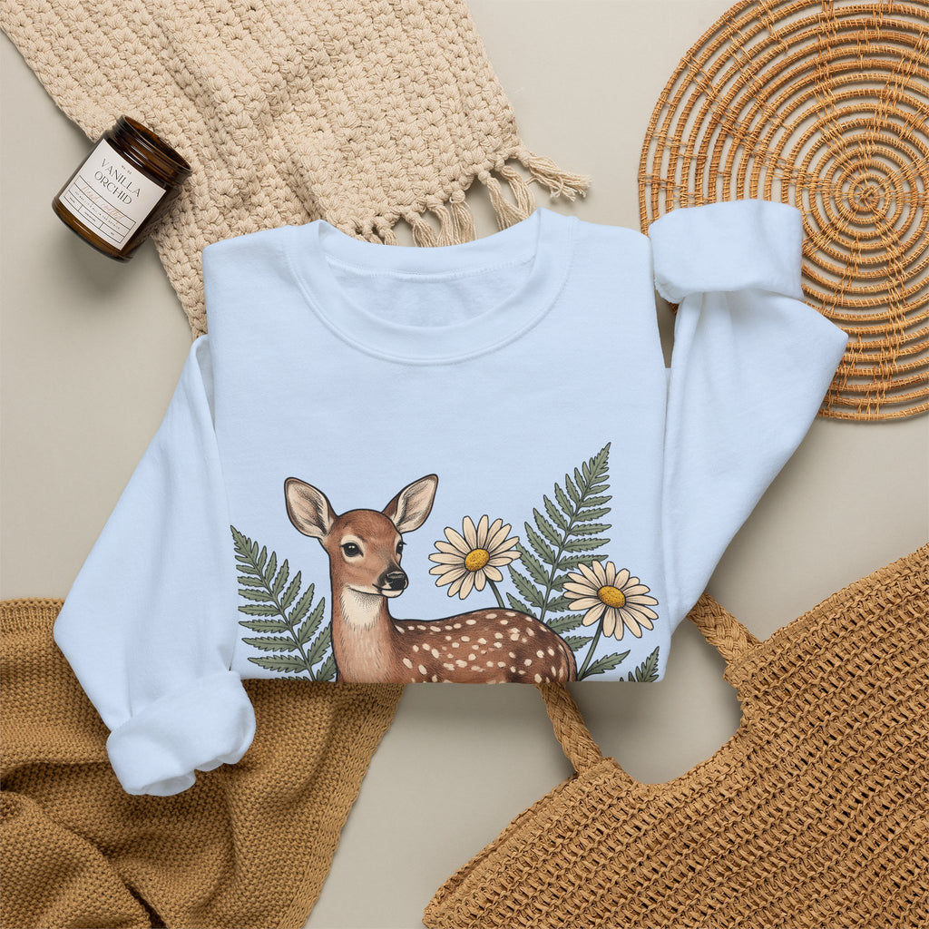 Deer Illustration Sweatshirt Boho Chic Outdoor Gift Women Floral Sweatshirt Fawn Sweatshirt Bohemian Fan Botanical Sweatshirt Wilderness Graphic Retro Flower