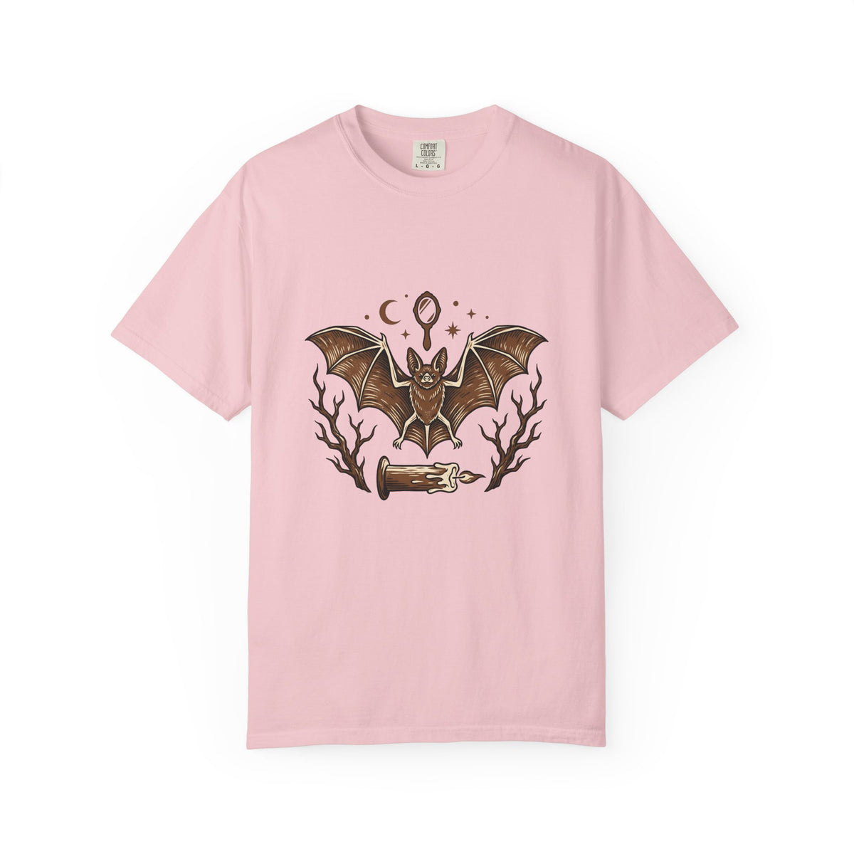 Bat Drawing T-Shirt Boho Chic Magic Gift Women Creepy T-Shirt Bat T-Shirt Bohemian Fan Spooky T-Shirt Mystical Graphic Sketch Taper Candle T-Shirt