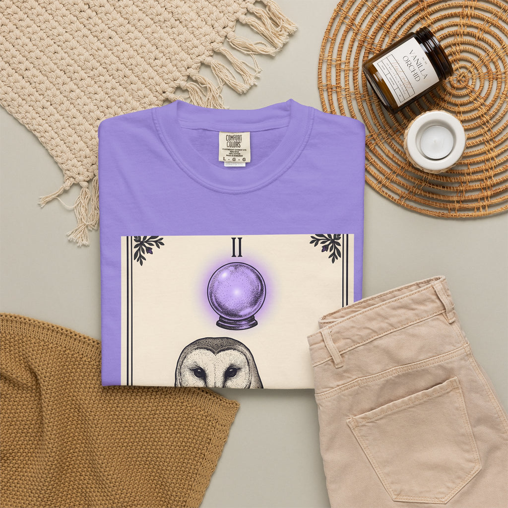 Barn Owl T-Shirt Boho Chic Magic Gift Women Oracle T-Shirt Owl T-Shirt Bohemian Fan Mystic T-Shirt Magical Graphic Hand Drawn Glass Sphere T-Shirt