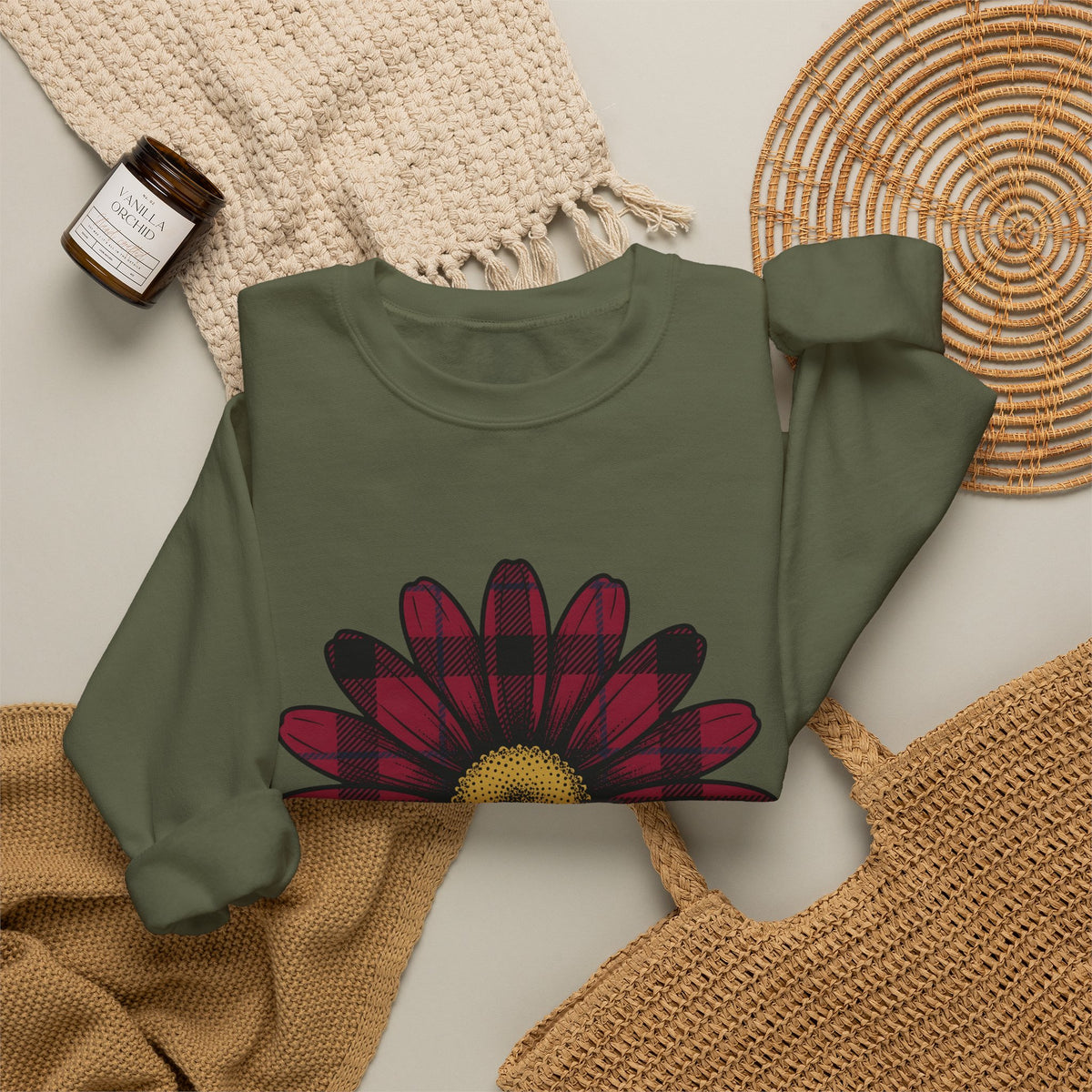 Gingham Flower Sweatshirt Moms Petals Gift Women Boho Sweatshirt Gingham Sweatshirt Motherhood Fan Bohemian Sweatshirt Floral Graphic Retro Flower Sweatshirt